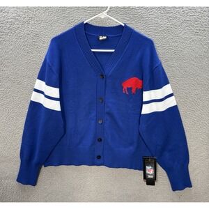 Buffalo Bills Sweater Womens Large Blue Cardigan Embroidered NFL Football NEW